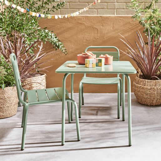 Conjunto de mesa e cadeira para crianças de 2 lugares, Anna, Verde cinzento, 48x48x47 cm