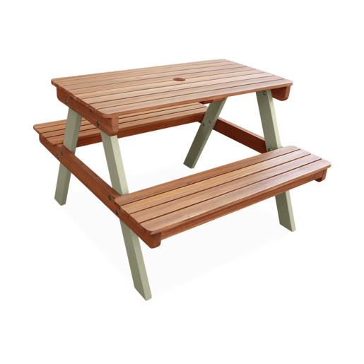 Mesa de piquenique em madeira para crianças, 2 lugares, Caroline, Verde cinzento, 71x35.5x50 cm