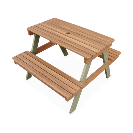 Mesa de piquenique em madeira para crianças, 2 lugares, Caroline, Verde cinzento, 71x35.5x50 cm