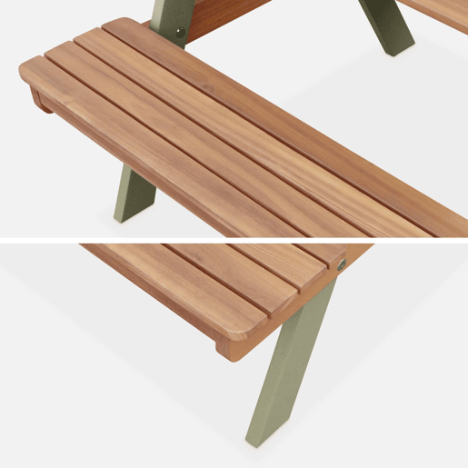 Mesa de piquenique em madeira para crianças, 2 lugares, Caroline, Verde cinzento, 71x35.5x50 cm