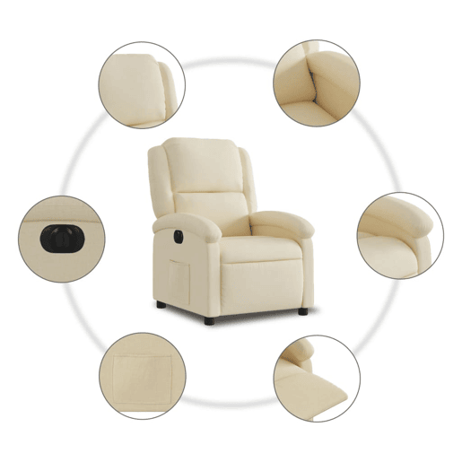 vidaXL Poltrona reclinável elétrica tecido cor creme