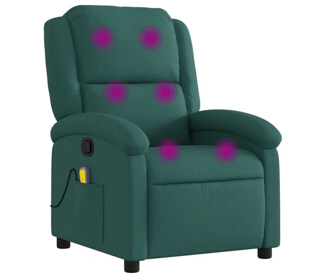 Vidaxl sillón de masaje reclinable de tela verde oscuro