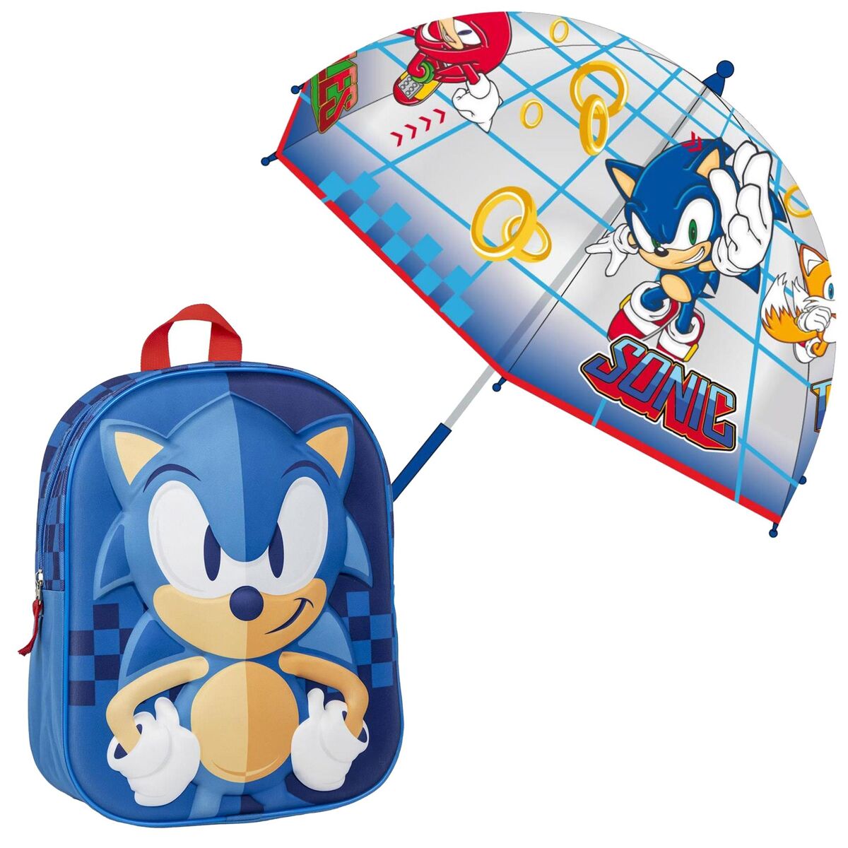 Set de Mochila 3D infantil de Sonic+Paraguas Burbuja a juego