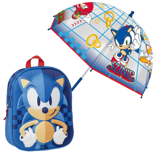 Conjunto de mochila 3D infantil Blue Sonic + guarda-chuva bolha combinando Conjunto de mochila 3D infantil Blue Sonic + guarda-chuva bolha combinando