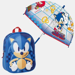 Conjunto de mochila 3D infantil Blue Sonic + guarda-chuva bolha combinando