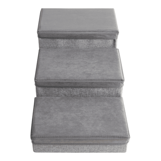 Escada para cães Vojens 3 níveis imitação de pele 75x40x30 cm Cinzento en.casa Escada para cães Vojens 3 níveis imitação de pele 75x40x30 cm Cinzento en.casa