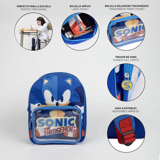 Conjunto de mochila infantil Sonic + guarda-chuva bolha estampado combinando