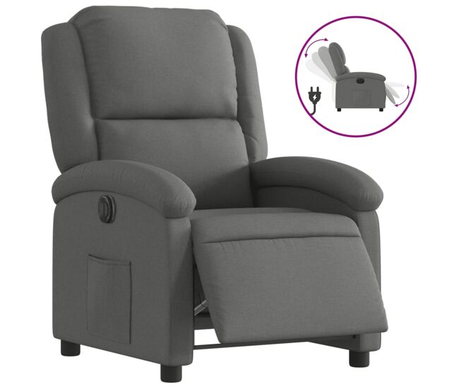 Vidaxl sillón reclinable eléctrico de tela gris oscuro