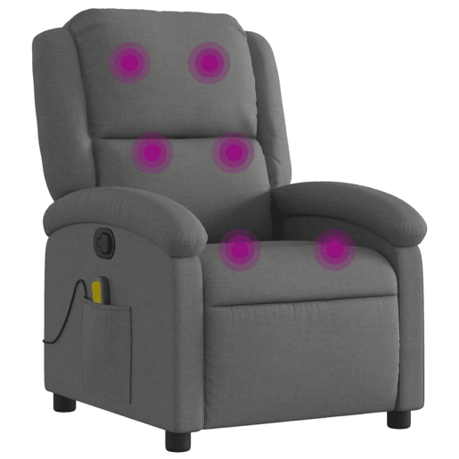 vidaXL Poltrona de massagens reclinável tecido cinzento-escuro vidaXL Poltrona de massagens reclinável tecido cinzento-escuro