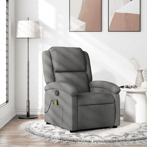 vidaXL Poltrona de massagens reclinável tecido cinzento-escuro vidaXL Poltrona de massagens reclinável tecido cinzento-escuro