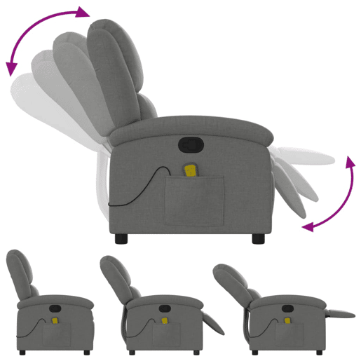 vidaXL Poltrona de massagens reclinável tecido cinzento-escuro vidaXL Poltrona de massagens reclinável tecido cinzento-escuro