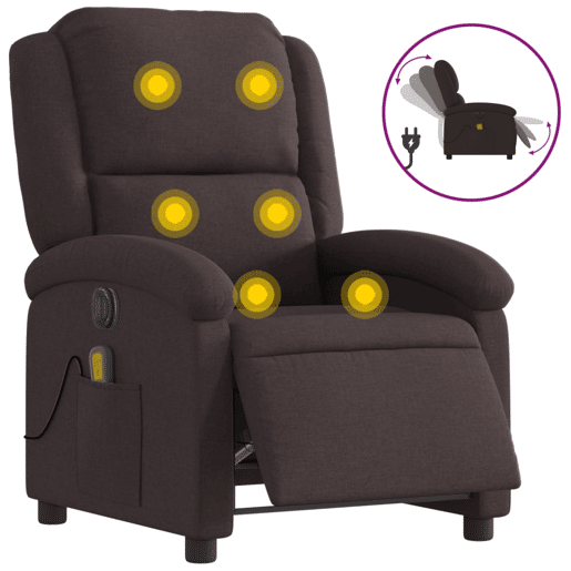vidaXL Poltrona reclinável massagens elétrica tecido castanho-escuro vidaXL Poltrona reclinável massagens elétrica tecido castanho-escuro
