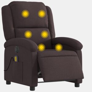 vidaXL Poltrona reclinável massagens elétrica tecido castanho-escuro