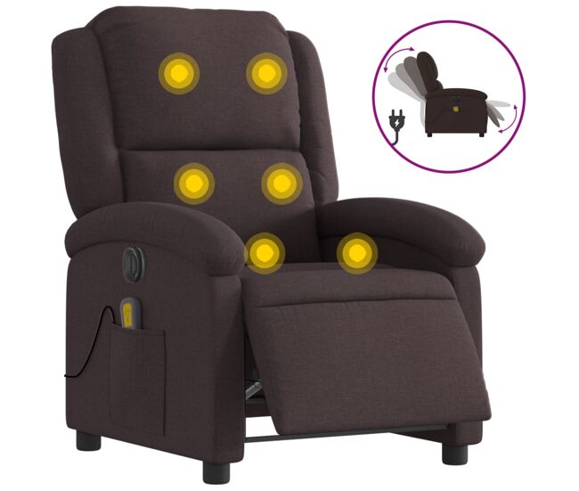Vidaxl sillón reclinable de masaje eléctrico tela marrón oscuro