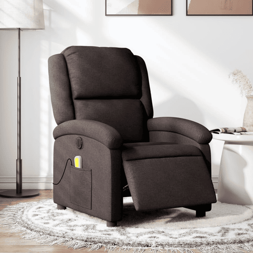 vidaXL Poltrona reclinável massagens elétrica tecido castanho-escuro vidaXL Poltrona reclinável massagens elétrica tecido castanho-escuro
