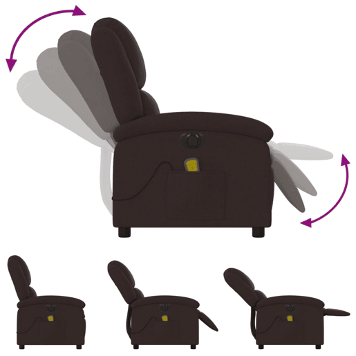 vidaXL Poltrona reclinável massagens elétrica tecido castanho-escuro vidaXL Poltrona reclinável massagens elétrica tecido castanho-escuro