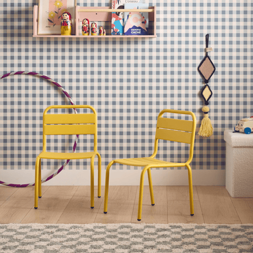 Conjunto de 2 cadeiras metálicas para crianças, Kristoff, Amarelo, 38x40.5x56 cm