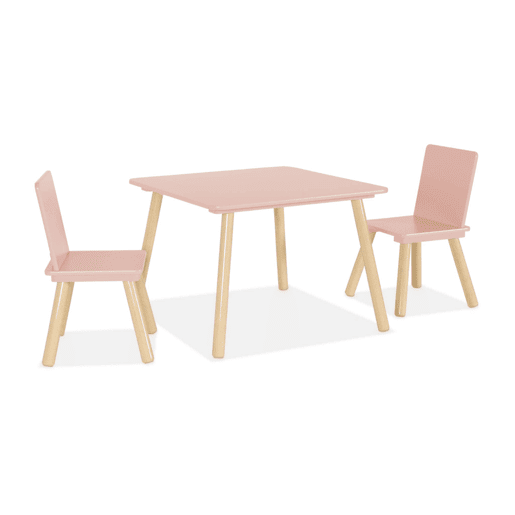 Mesa quadrada para crianças com 2 cadeiras, Jude, Rosa, 60x60x43 cm