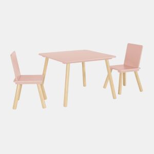 Mesa quadrada para crianças com 2 cadeiras, Jude, Rosa, 60x60x43 cm