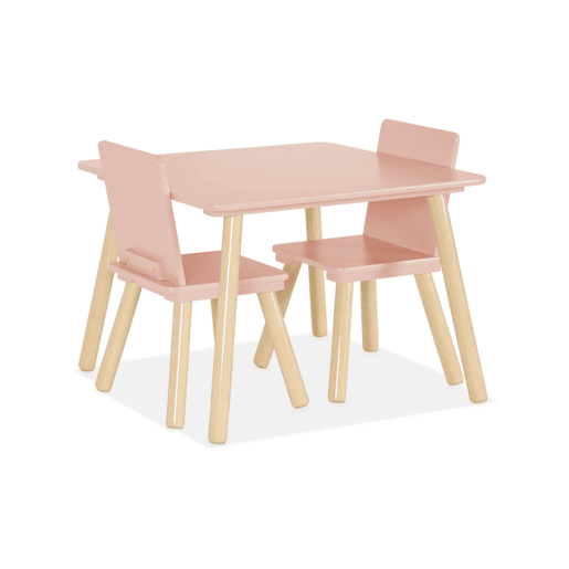 Mesa quadrada para crianças com 2 cadeiras, Jude, Rosa, 60x60x43 cm