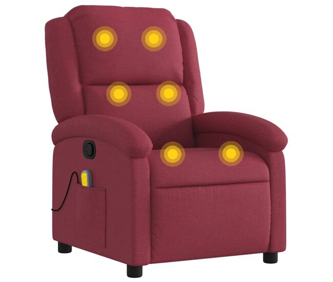 Vidaxl sillón de masaje reclinable de tela color vino tinto