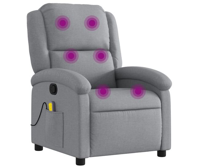 Vidaxl sillón reclinable de masaje de tela gris claro