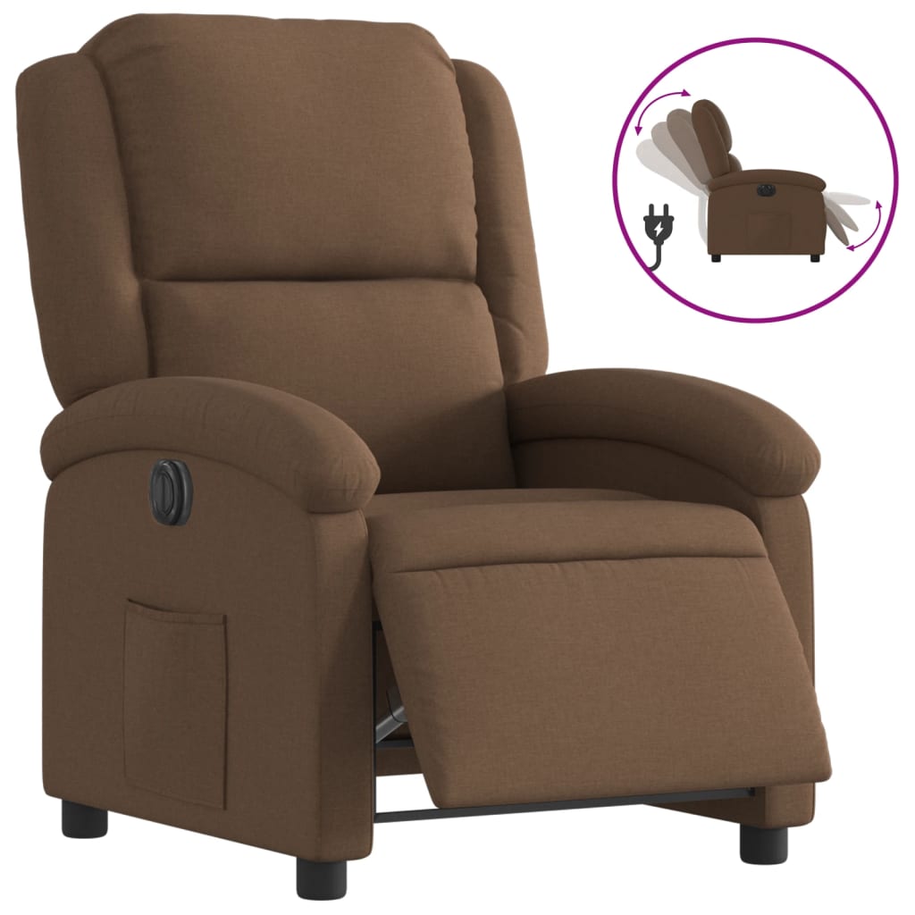 Vidaxl sillón reclinable eléctrico de tela marrón