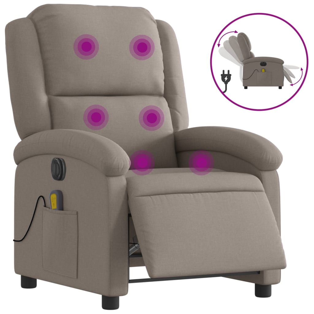Vidaxl sillón reclinable de masaje eléctrico tela gris taupe