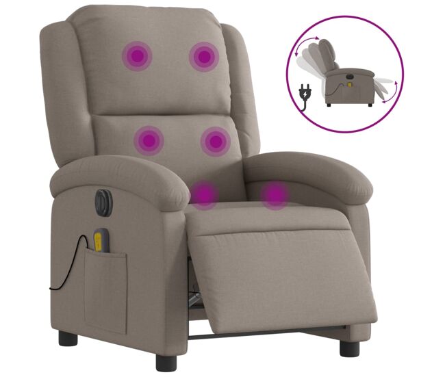 Vidaxl sillón reclinable de masaje eléctrico tela gris taupe