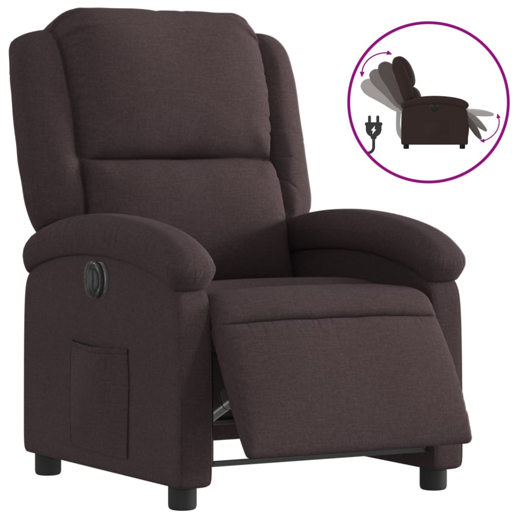 Vidaxl sillón reclinable eléctrico tela marrón oscuro