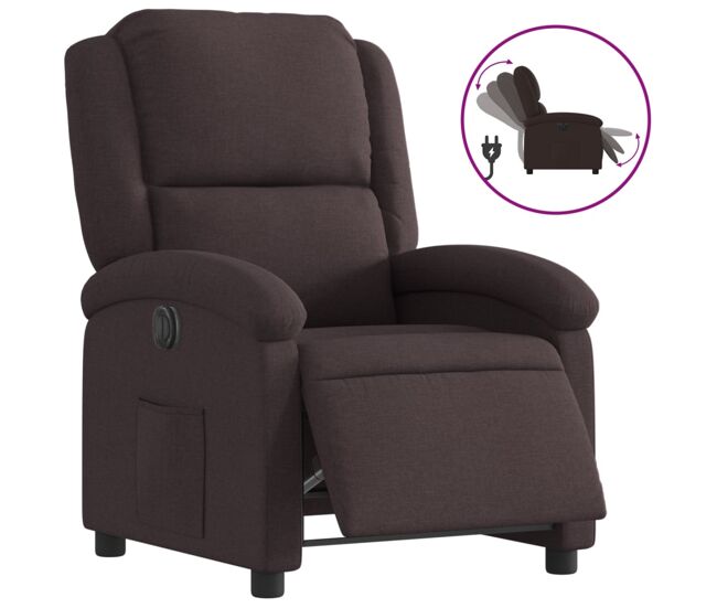 Vidaxl sillón reclinable eléctrico tela marrón oscuro