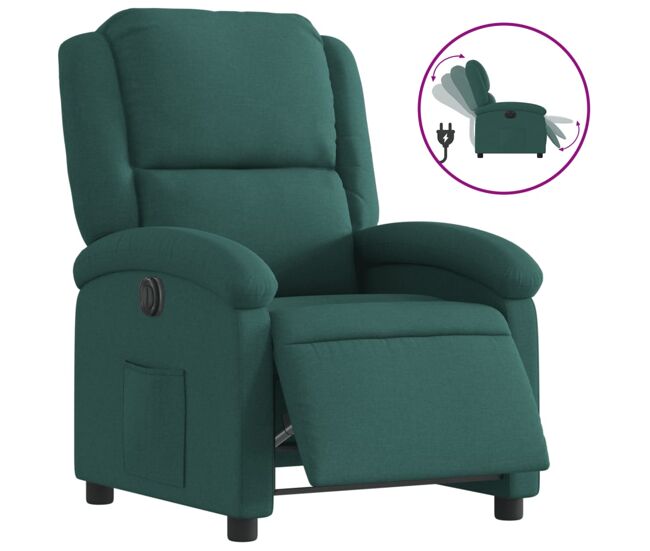 Vidaxl sillón reclinable eléctrico tela verde oscuro
