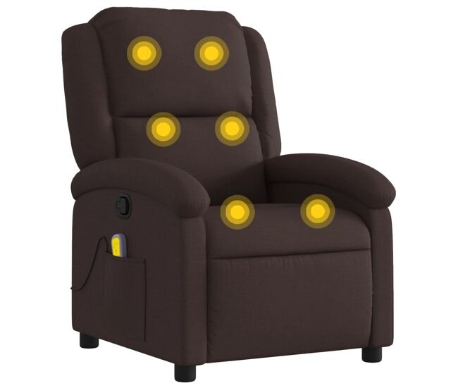 Vidaxl sillón de masaje reclinable de tela marrón oscuro