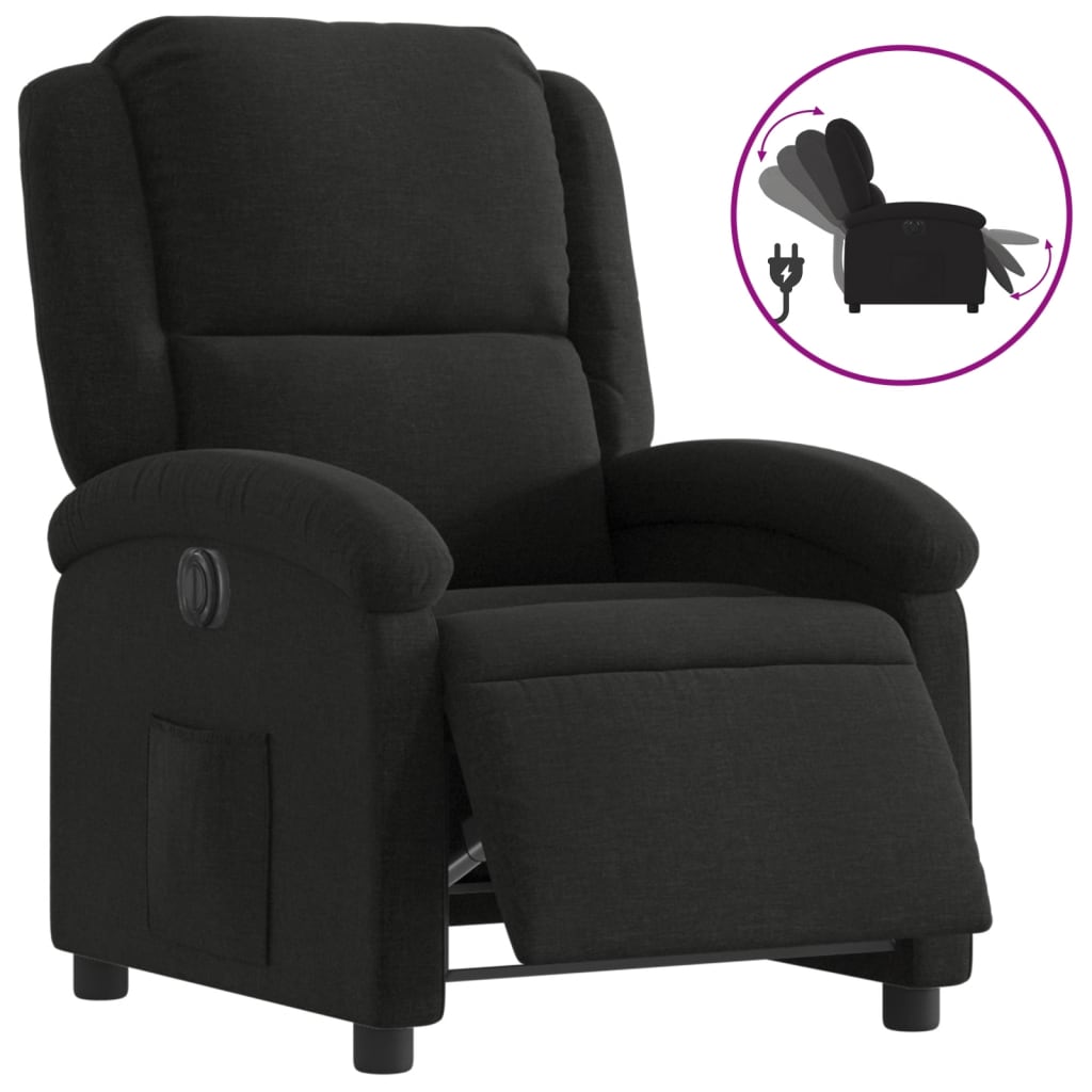 Vidaxl sillón reclinable eléctrico de tela negro