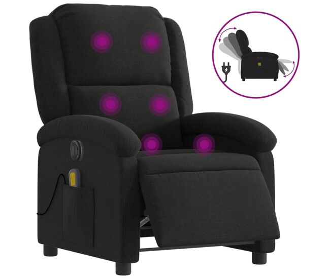 Vidaxl sillón reclinable de masaje eléctrico tela negro