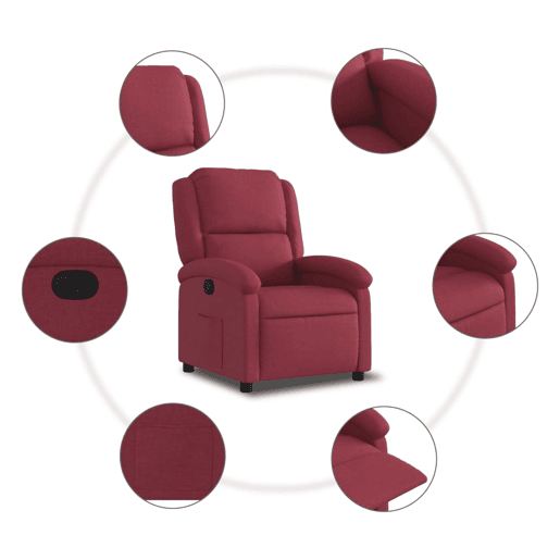 vidaXL Poltrona reclinável tecido vermelho tinto