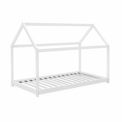 Cama de cabana para crianças em pinho natural, Tobias, Branco, 196x99x136 cm