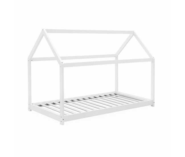 Cama infantil de pino natural, 90x190cm, tobias, blanco, 196x99x136 cm
