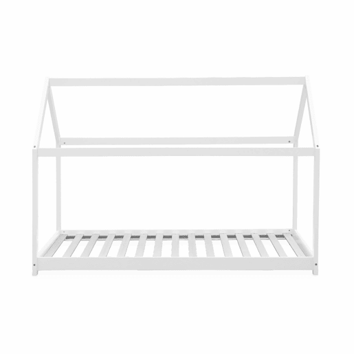Cama de cabana para crianças em pinho natural, Tobias, Branco, 196x99x136 cm
