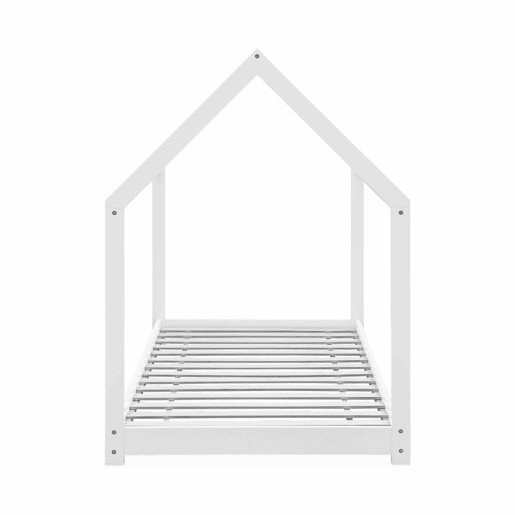Cama de cabana para crianças em pinho natural, Tobias, Branco, 196x99x136 cm