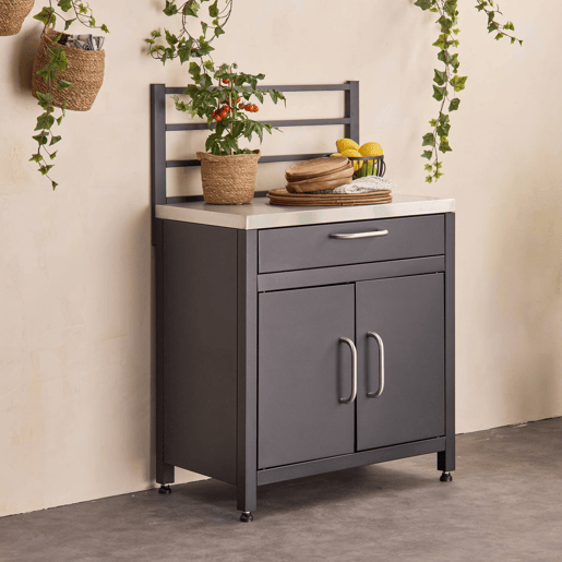 Cozinha exterior em aço 1 gaveta e 2 portas, 80cm, Grimaud, Preto, 54x80x124 cm