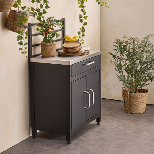 Cozinha exterior em aço 1 gaveta e 2 portas, 80cm, Grimaud, Preto, 54x80x124 cm