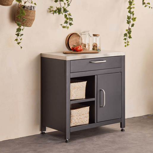 Cozinha exterior em aço 1 gaveta e 1 porta, 80cm, Grimaud, Preto, 52.5x80x87 cm