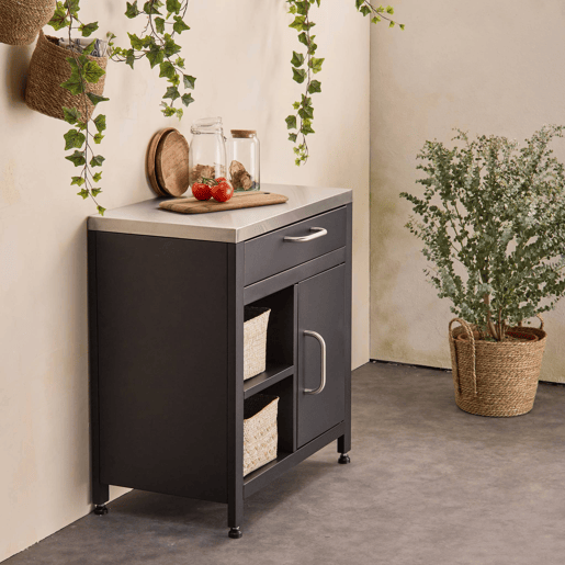 Cozinha exterior em aço 1 gaveta e 1 porta, 80cm, Grimaud, Preto, 52.5x80x87 cm