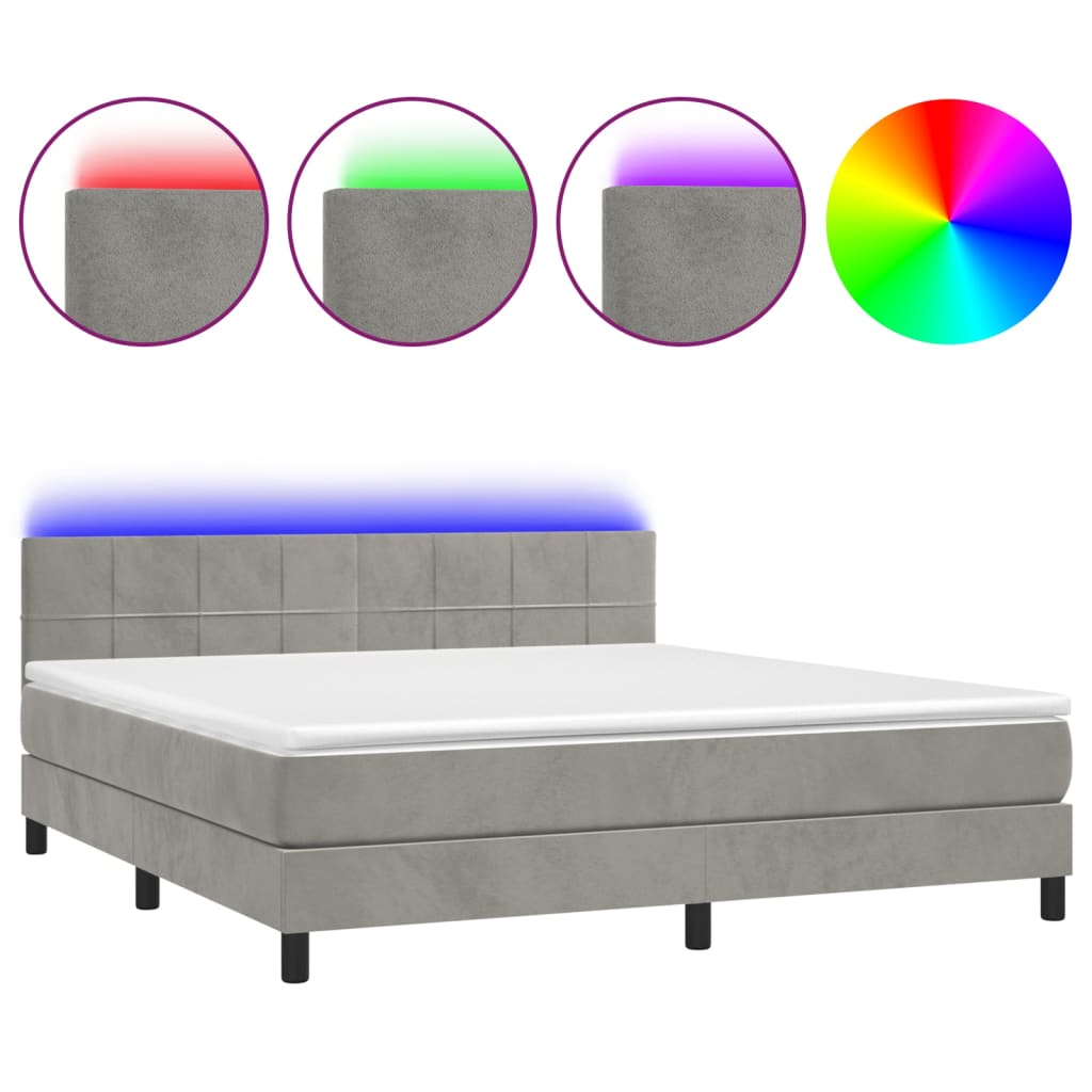 cama box spring colchon y led terciopelo gris claro 160x200 cm bloques con cuadros