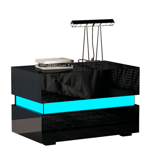 Mesa de cabeceira moderna Nyana Home com luz LED | Design sofisticado | Grande durabilidade | Funcional e versátil | Otimização de espaço | 60x45x39cm Mesa de cabeceira moderna Nyana Home com luz LED | Design sofisticado | Grande durabilidade | Funcional e versátil | Otimização de espaço | 60x45x39cm