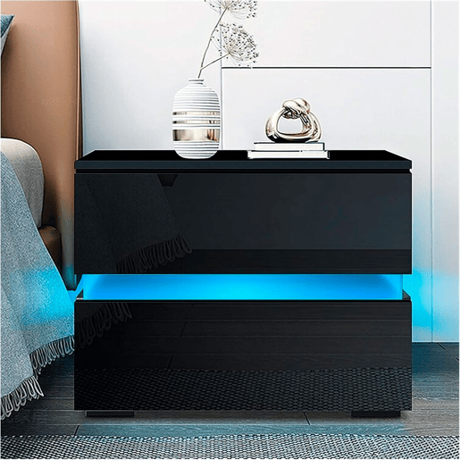 Mesa de cabeceira moderna Nyana Home com luz LED | Design sofisticado | Grande durabilidade | Funcional e versátil | Otimização de espaço | 60x45x39cm Mesa de cabeceira moderna Nyana Home com luz LED | Design sofisticado | Grande durabilidade | Funcional e versátil | Otimização de espaço | 60x45x39cm
