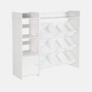 Arrumação para crianças com 9 caixas de arrumação, 4 prateleiras, 1 porta, Sora, Branco, 111.8x29.7x100 cm