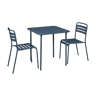 Mesa de jardim em metal com 2 cadeiras, Amelia, Azul-marinho, 70x70x72.5 cm