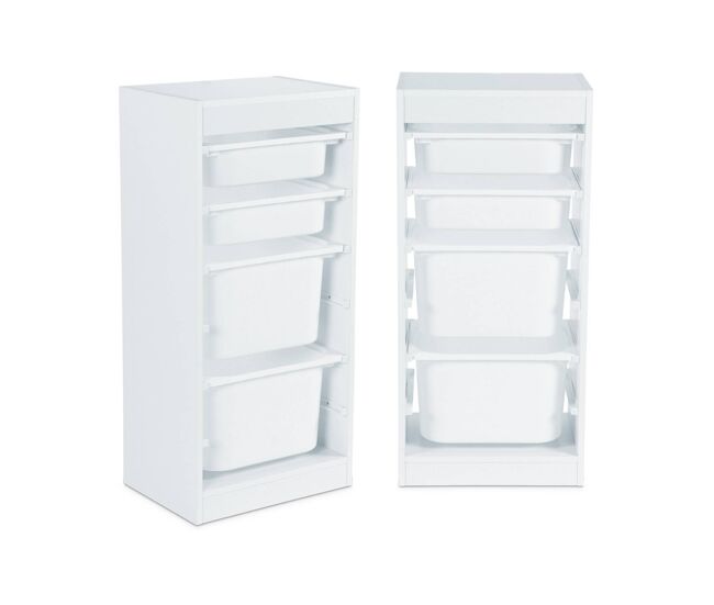 Mueble de almacenamiento infantil 4 cajas, set de 2, sora x2, blanco, 41.5x30x89 cm